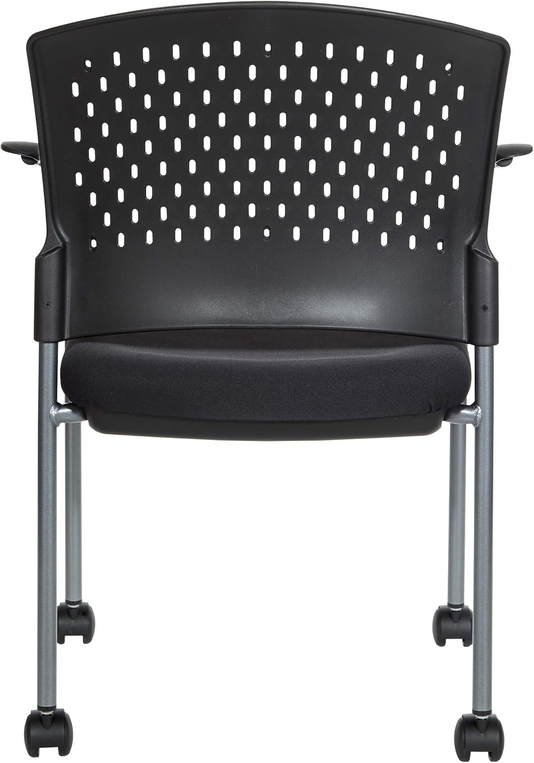 Office Star ProGrid Ventilated Plastic Back Deluxe Stacking Visitor's Chair with Titanium Finish Frame and Casters, Black: Furniture & Decor