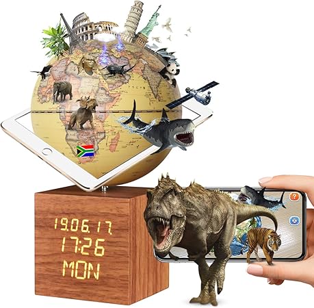 Amazon 地球儀 子供 Ar しゃべる地球儀 日本語 球径13cm 目覚まし時計付き 3dで学べる Ar十二大モジュール 5way 小さな世界 Ledライト付き 知育玩具 ベッドサイドランプ 行政タイプ 真珠フィルム防水 先生おすすめ 新入学のお祝いに プレゼント Yellow 時計 下