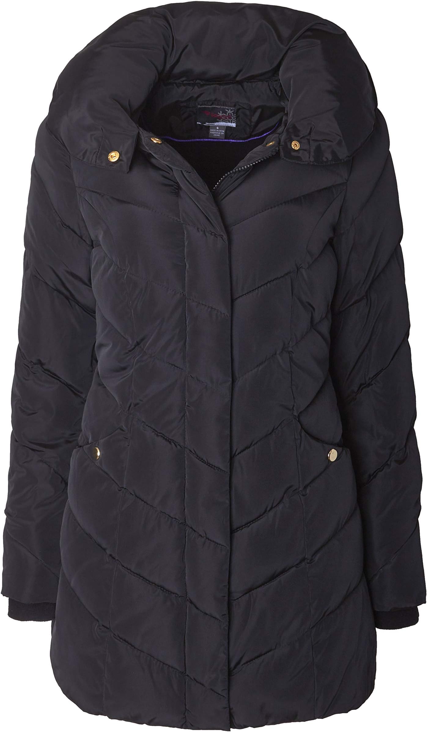Womens Winter Fleece Lined Chevron Quilted Puffer Jacket Coat with Hood