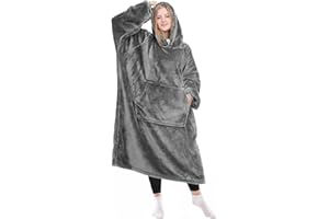 KPBLIS Wearable Blanket Hoodies Gifts for Women and Men, Oversized Wearable Hoody Blanket Sweatshirt, Cozy and Warm Wearable Fleece Blanket with Sleeves and Giant Pocket for Adults and Kids, Gray