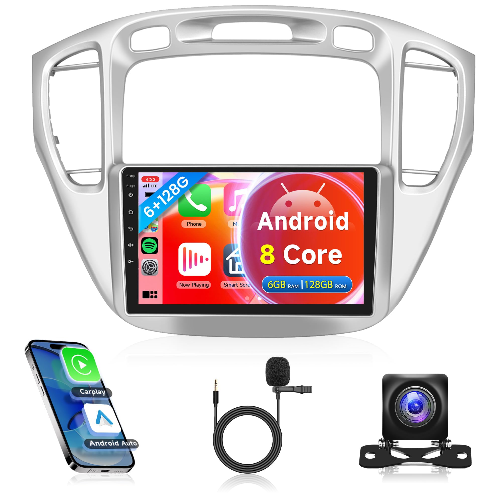 Photo 1 of 8Core 6G+128G Rimoody Car Radio for Toyota Highlander 2000 2001 2002 2003 2004 2005 2006 2007, Android 13 Car Stereo Carplay Android auto DSP Mirror Link GPS WiFi 9 Inch Touchscreen BT FM Camera