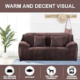 Teynewer Thick Velvet Sofa Covers 4 Seater Brown High Stretch Non-Slip view 2