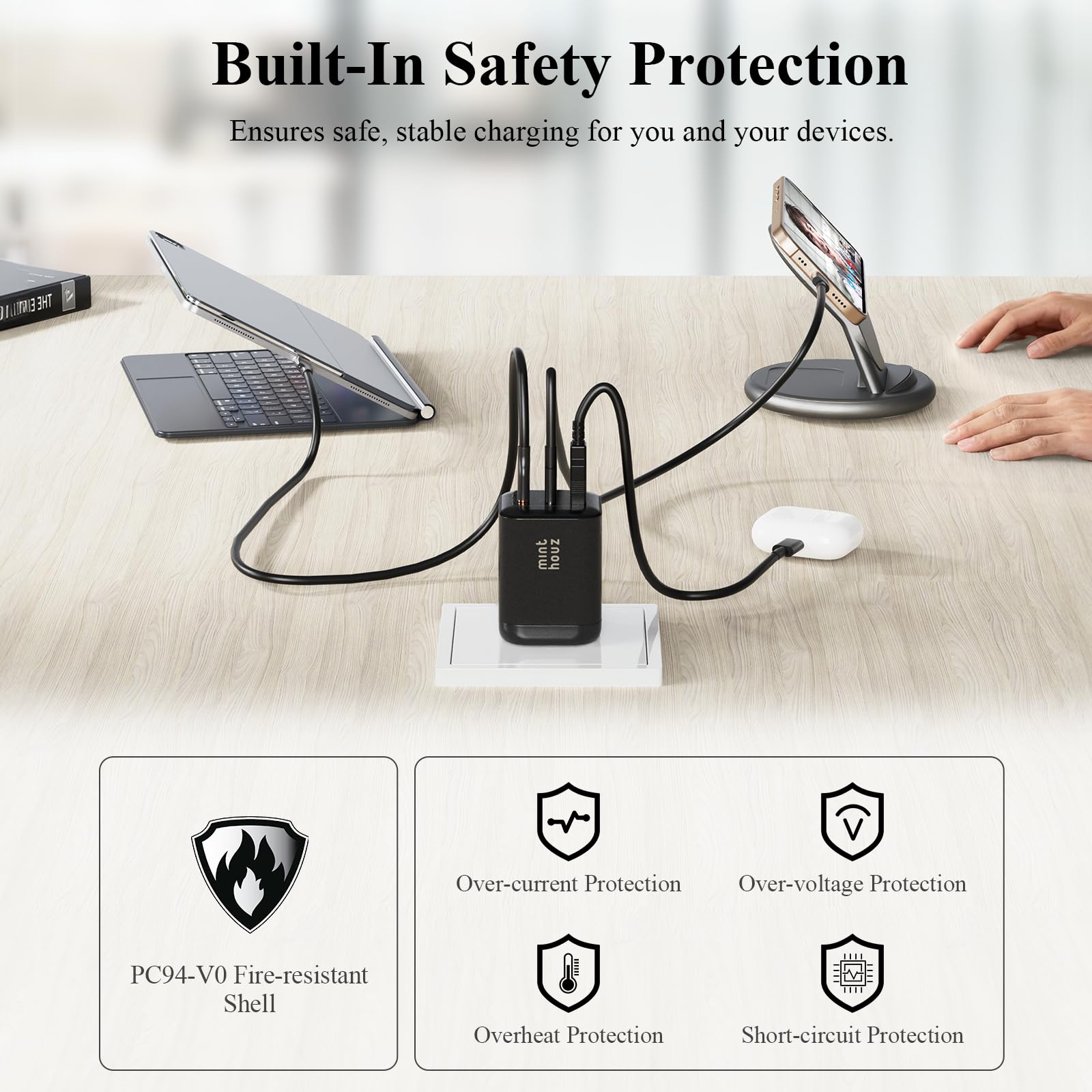 Minthouz USB-C-Ladegerät mit Charging Cable, PD 67W, 3-Port-GaN-Mehrfachnetzteil, Fast Charger kompatibel mit Lenovo ThinkPad/Dell XPS/MacBook/Samsung Galaxy Serie 7