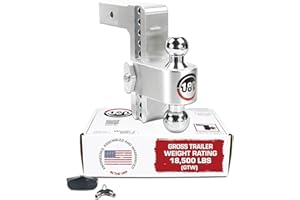 Weigh Safe 180-Degree Trailer Hitch - Adjustable Trailer Hitch for Towing - Compatible with 2.5" Receivers - 8" Drop, Chrome-Plated Tow Balls, 18,500 GTW, 1-Piece Lock Set.