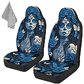Aplkyhs Sugar Skull Girl Cloth Car Seat Covers for Front Seats – Automotive Bucket Seat Covers, Universal for Car SUV,Breathable and Soft