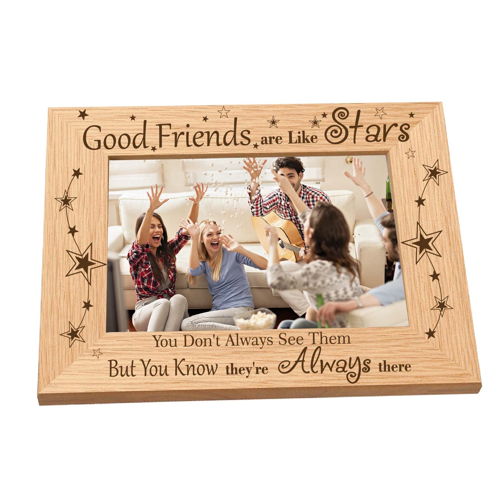 CREATCABIN Engraved Wood Frame Good Friends Are Like Stars Tabletop 4" x 6" Horizontal Natural Wood Picture Photo Frame Displayed for Birthday Graduation Gifts Home Desk Decor — image 1