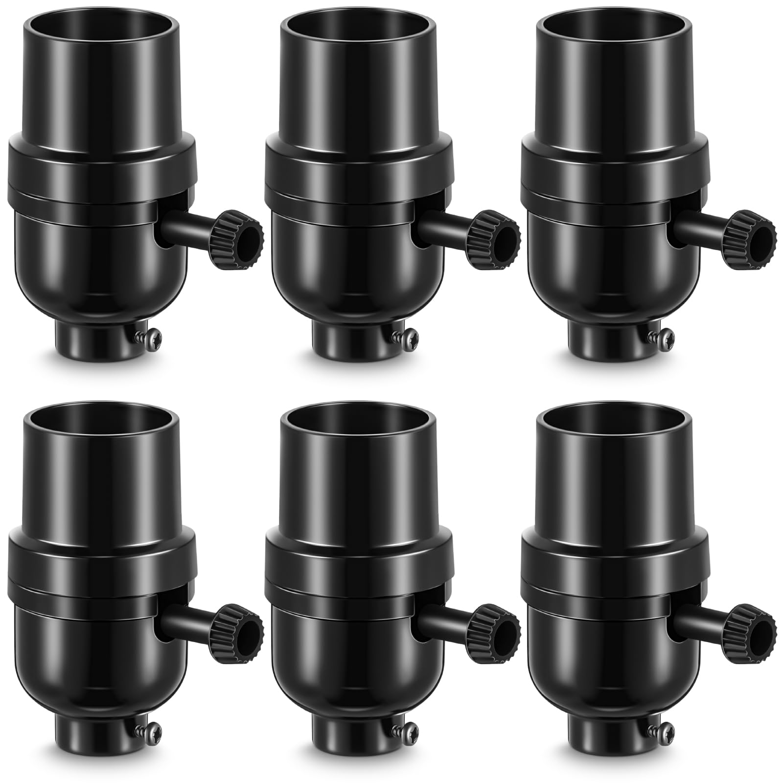 Photo 1 of 6 Pcs 3 Way Lamp Socket Replacement, UL Listed, E26 Medium Base, Turn Switch Knob for Low-Medium-High Light Settings Light Socket Lamp Parts for Repair Table and Floor Lamps DIY Project, Black