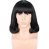 LeMarnia Short Black Bob Wig with Flat Bangs Funny Wigs for Men and Women Halloween Costume Cosplay Party Wig