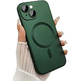 ankofave Magnetic Case for iPhone 15 Phone Case for Women, Matte Luxury Soft Metallic Luster Design with Camera Lens Protector, Compatible with Magsafe Case for iPhone 15 6.1"-Green