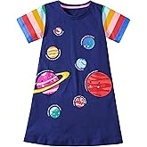 FreeLu Toddler Girls Striped Summer Dress Cartoon Appliques Dresses Girls Cotton Casual Clothing 2-7Y