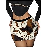 MakeMeChic Women's Cow Print Mini Skirt Faux Fur Elastic Waisted Skinny Y2K Short Skirts