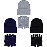 6 Pack Kids Winter Beanies Hats and Gloves Set for Boys Girls, Warm Knitted Skull Caps and Stretchy Full Fingers Gloves