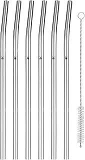 WMF Baric Metall Strohhalm-Set 7-teilig, 6 Trinkhalme gebogen mit Reinigungsbürste, umweltfreundlich, Strohhalm wiederverwendbar, für Heiß-/ Kaltgetränke