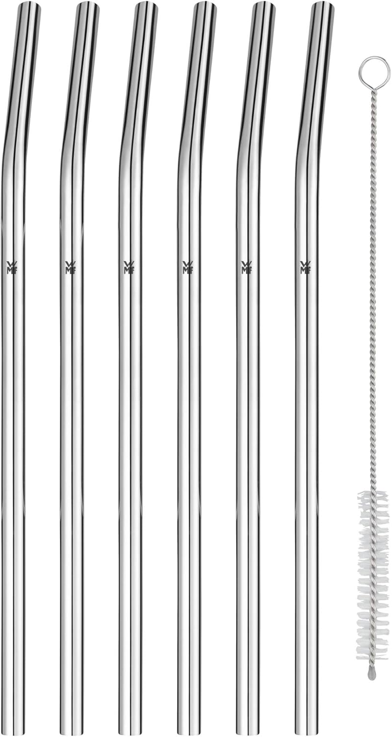 WMF Baric Metall Strohhalm-Set 7-teilig, 6 Trinkhalme gebogen mit Reinigungsbürste, umweltfreundlich, Strohhalm wiederverwendbar, für Heiß-/ Kaltgetränke