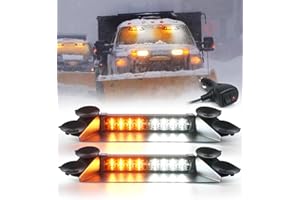 LUMENIX LED Emergency Dash Strobe Lights Aluminum, Front Windshield Visor Safety Warning Traffic Caution Deck Split Flashing Light for Construction Vehicles Work Trucks Pickup - White Amber