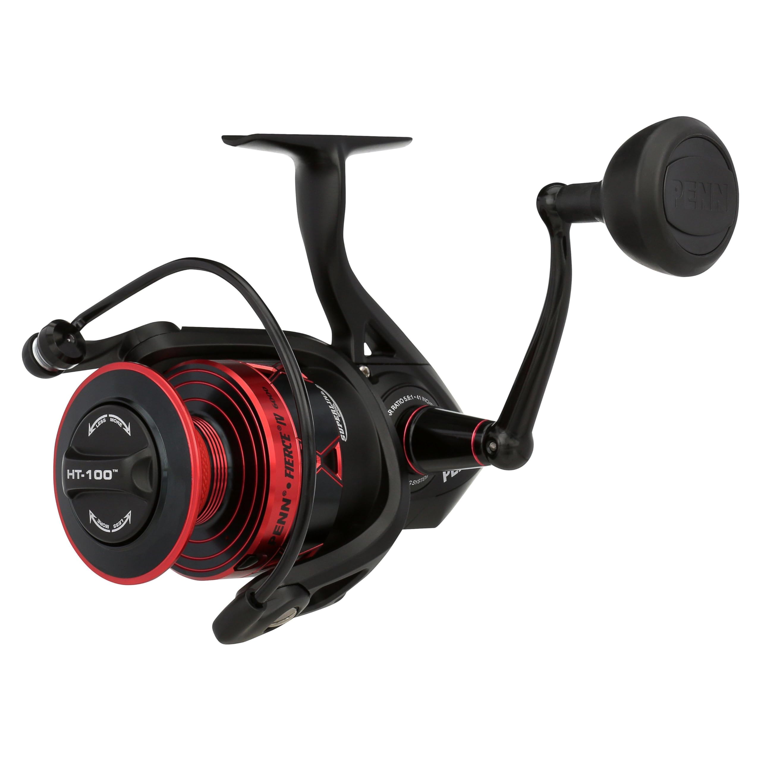 PENN Fierce IV Spinning, Fishing Reel, Spinning Reels, Sea - Inshore Fishing, Versatile Sea Fishing For Boat, Kayak, Shore, Jigging, Surf, and All-Round Use, Unisex, Black/Red, 6000