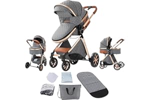 MAGIC ZC 2 in 1 Baby Stroller with Bassinet, Reversible Newborn Foldable Pram, Infant High Landscape Pushchair, Portable Standard Stroller, Reclining Buggy, Baby Carriage (2USV9-GREY)