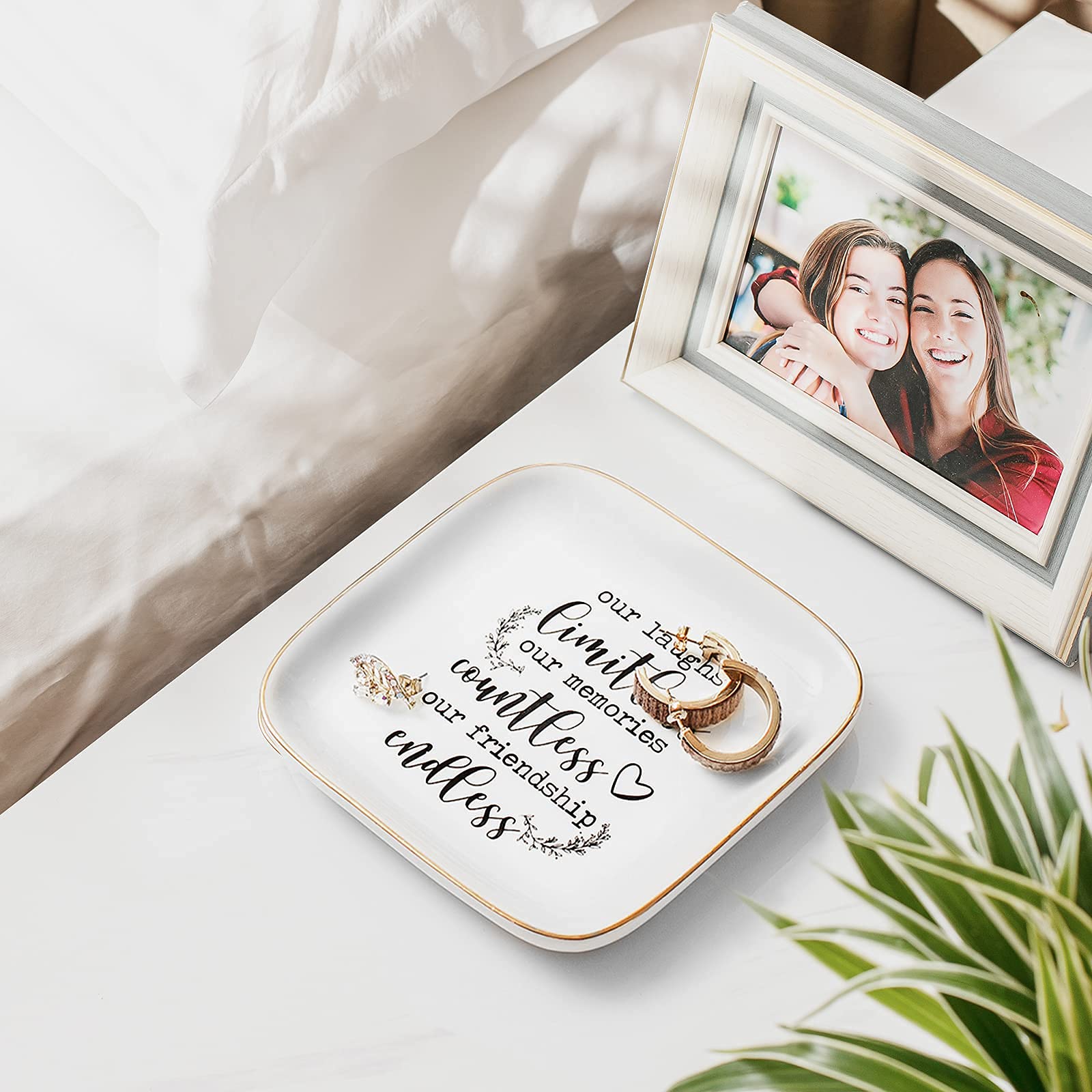 PUDDING CABIN Friendship Gifts for Women Friends Ring Dish Our Laughs Limitless, Memories Countless, Friendship Endless! -Gifts for Friends Female Birthday Gifts for Women Bridal Shower