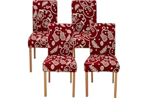Ogrmar 4PCS Stretch Removable Washable Dining Room Chair Protector Slipcovers Christmas Decoration/Home Decor Dining Room Seat Cover