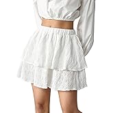 SHENHE Women's Layered Ruffle Skirt Elastic High Waisted A Line Flowy Short Cake Skirt