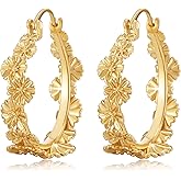 GREICHFAN Chunky Gold Plated Flower Hoop Earrings for Women Trendy Colorful Daisy Earrings Statement Earrings Vintage Boho Jewelry