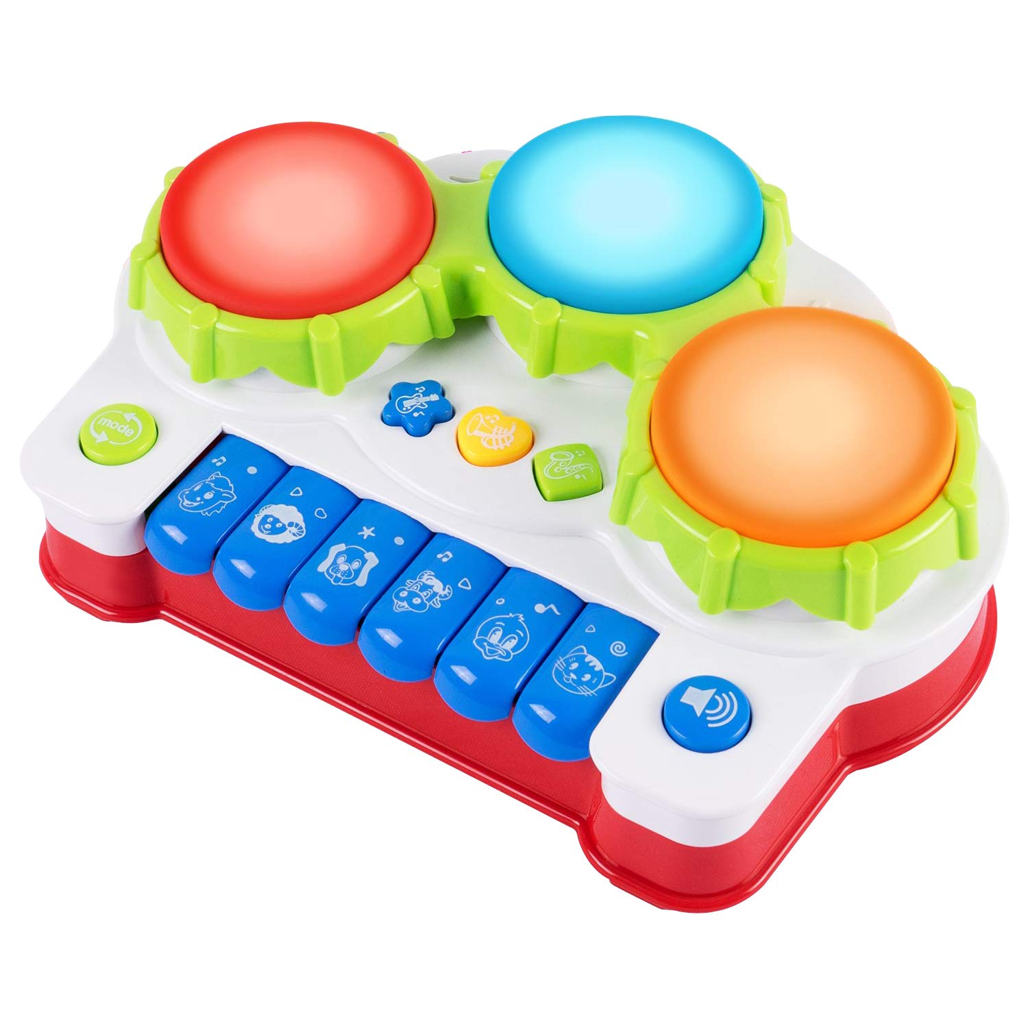 Pup Go Baby Musical Drums Piano Toy with Music, Animal Sounds and Light - Early Education Learning Electronic Keyboard Musical Instrument Toys for Toddlers Kids Boys and Girls