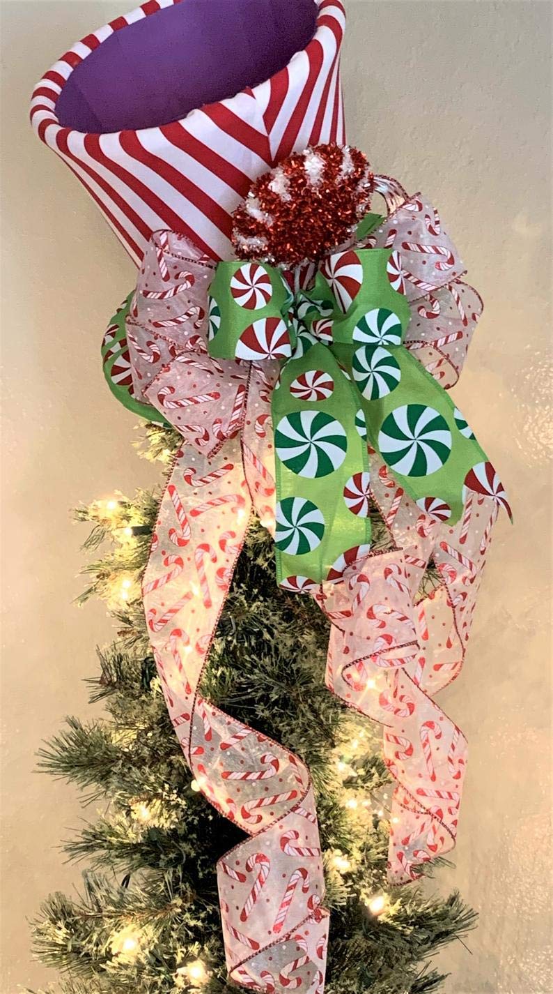 Amazon Com Peppermint Top Hat Tree Topper Christmas Tree Topper