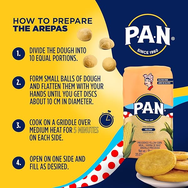P.A.N. YELLOW CORN MEAL – PRE-COOKED GLUTEN FREE AND KOSHER FLOUR FOR AREPAS (2.2 LB/PACK OF 1)