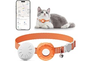 HONGTOP H Pet Tracker for Cats,GPS Cat Tracker with Collar and Holder,Waterproof Cat GPS Tracker Tracking Device,No Monthly Fee,Works with Apple Find My(iOS Only) (Orange)