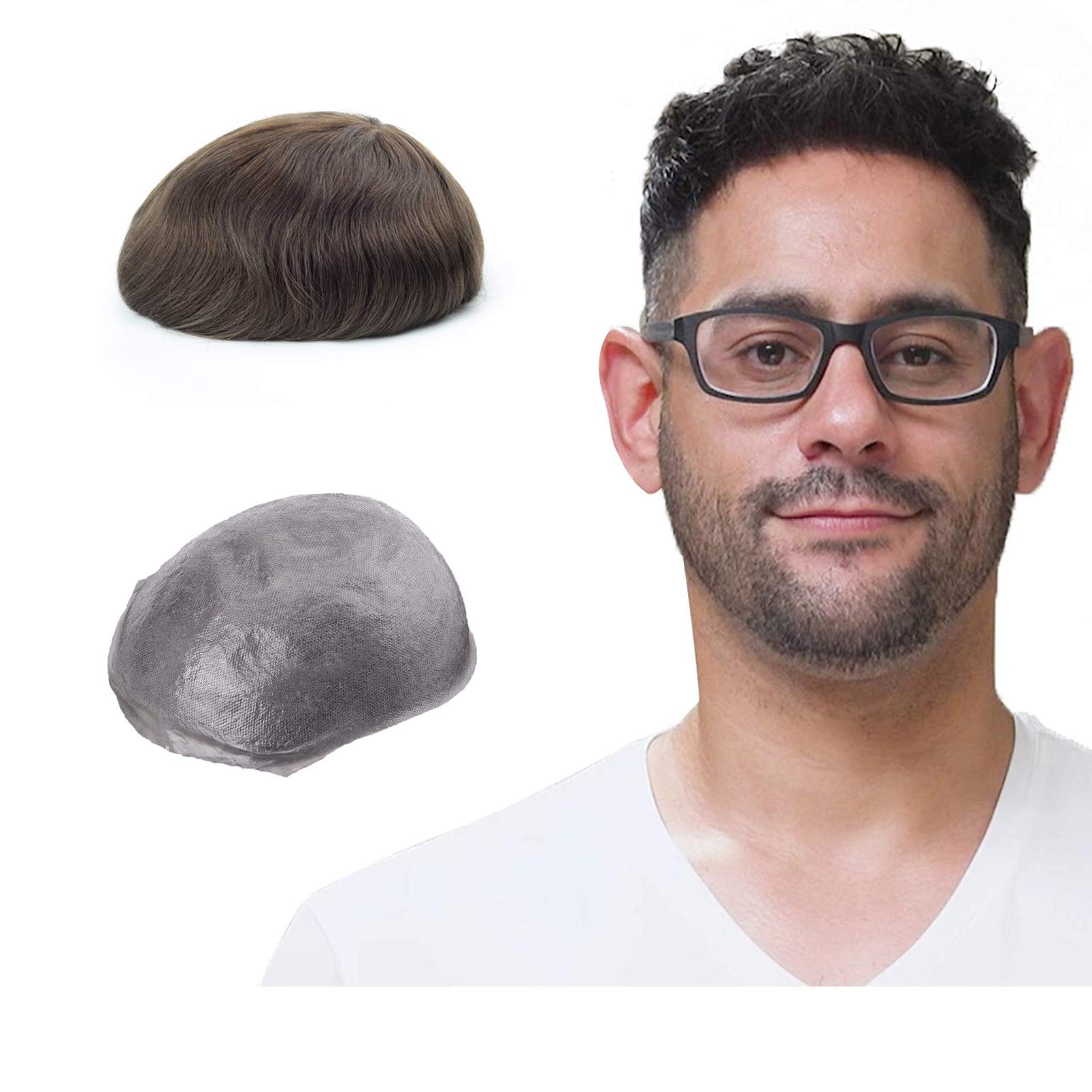 Lordhair Toupee Hairpiece for Men, 0.06mm Thin Skin V-looped Human Hair 8x10 Inch Light Medium Density Hair Replacement System — image 1