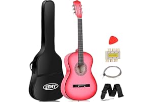 ZENY Beginners 38 inch Acoustic Guitar Package Kit for Right-handed Starters Kids Music Lovers w/Case, Strap, Pitch Pipe and Pick (Pink)
