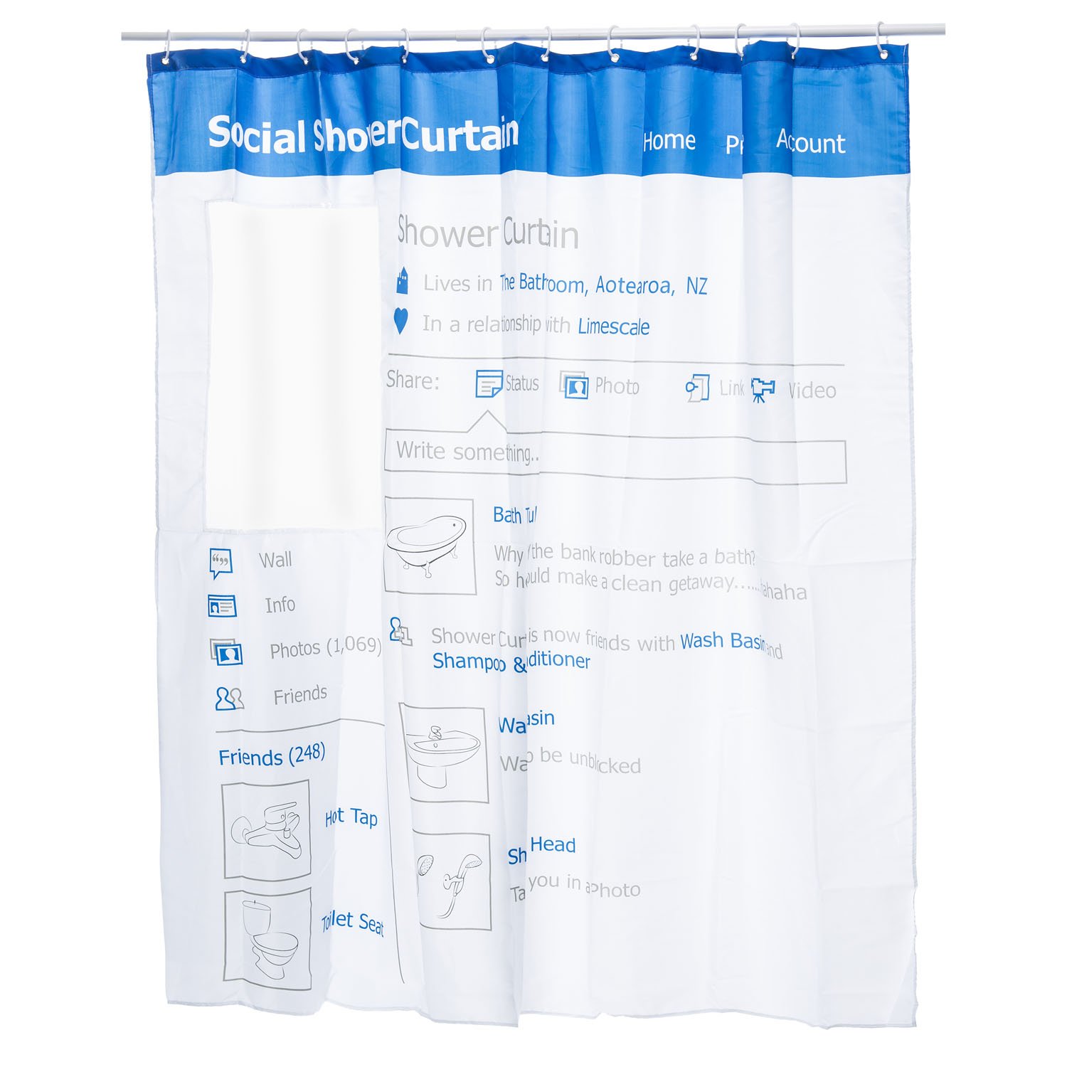 GOODS+GADGETS Shower Curtain Bath Curtain; Waterproof, Washable Anti-Mould 100% Polyester Bath Curtain for Bathtub & Shower Tray (Social Media)