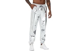 NewL Mens Gold Metallic Shiny Rave Night Club Pants Comfort Sweatpants Disco Dance Party Elastic Trousers