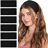 Black Headbands for Women Wide Non Slip Head Bands Soft Elastic Thick Hairbands for Women's Hair Fashion Workout Yoga Hair Accessories, 6 Pack
