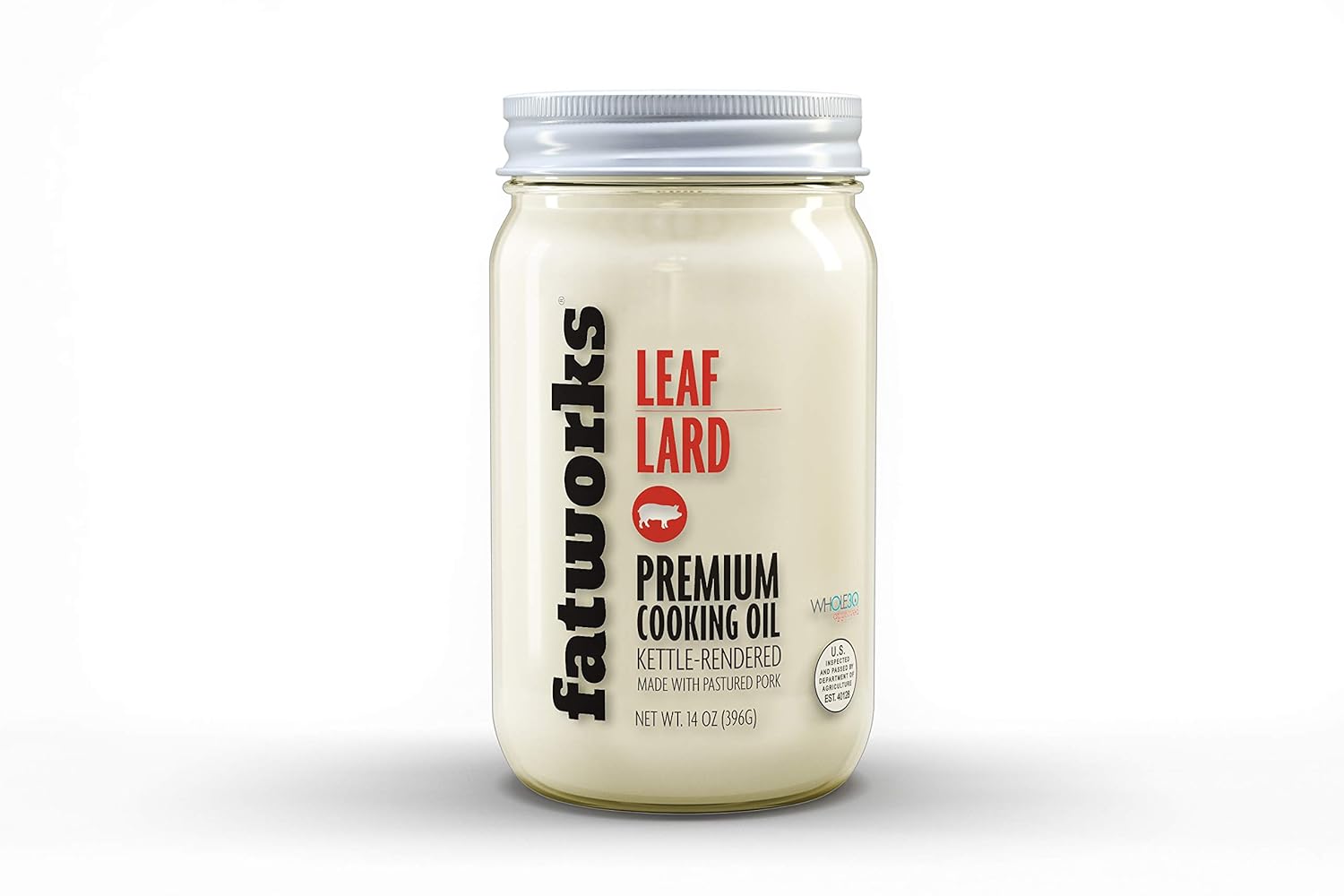Fatworks, Pasture Raised Leaf Lard, a.k.a. "Baker's Lard", Artisanally Rendered, for Traditional & Gourmet Baking, Sauteeing, Frying, WHOLE30 APPROVED, KETO, PALEO,14 oz.