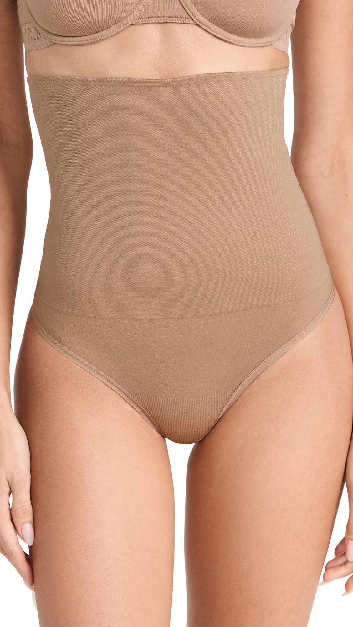 Yummie Women’s Seamless Solutions High Waist Shaping Thong, Almond, Large-X-Large