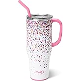 Swig Life 40oz Mega Mug, 40 oz Tumbler with Handle and Straw, Cup Holder Friendly, Dishwasher Safe, Stainless Steel, Lightweight Extra Large Insulated Glitter Water Bottle, Glitter Gifts (Confetti)