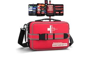 HOMESTOCKPLUS Advanced Comprehensive First Aid Kit with Well Organized Labelled Compartments Removable MOLLE System First Aid Trauma Kits for Car, Home,Camping, Office and etc.-401 Piece