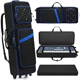 BOSSTIN 61 Key Keyboard Case with Wheels, Rolling Piano Gig Bag, Blue | Inner Size: 41.7" x 14.5" x 5.7", Waterproof, Thick Padding, 3 Carrying Options, Large Pockets, for Musicians Casual Players