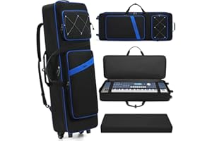 BOSSTIN 61 Key Keyboard Case with Wheels, Internal Size: 42"x 14.5"x 6", Waterproof Padded Rolling Gig Bag Keyboard Piano Cas