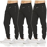 PURE CHAMP Mens 3 Pack Fleece Active Athletic Workout Jogger Sweatpants for Men with Zipper Pocket and Drawstring Size S-3XL