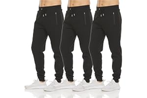 PURE CHAMP Mens 3 Pack Fleece Active Athletic Workout Jogger Sweatpants for Men with Zipper Pocket and Drawstring Size S-3XL