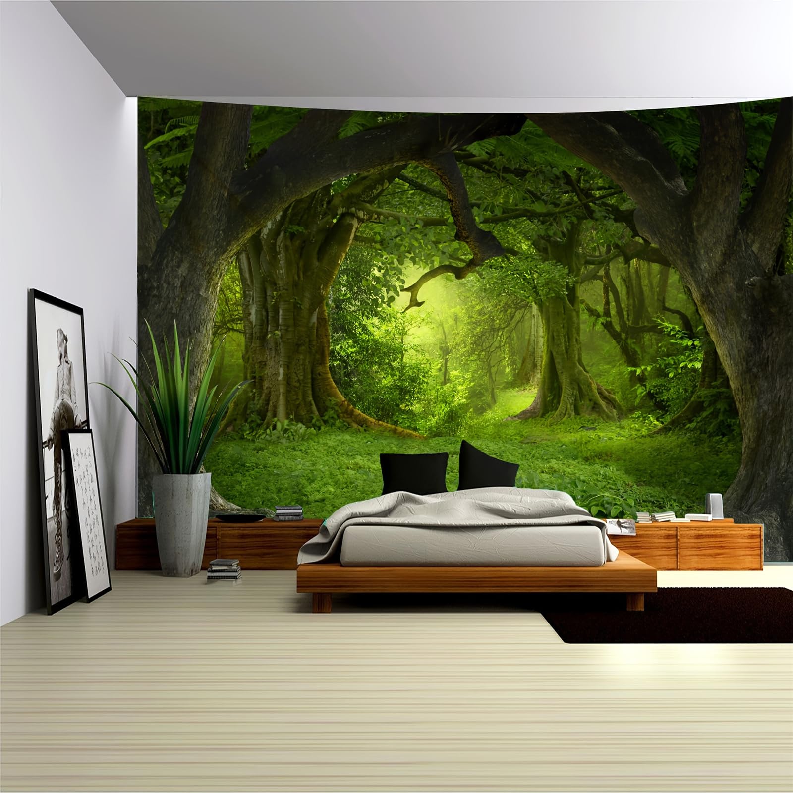 Arsey Green Tapestry Forest Wall Tapestry Fog Wall Hanging Grass Nature Landscape Large Tapestries Boho Decor Bedroom, 230x180cm