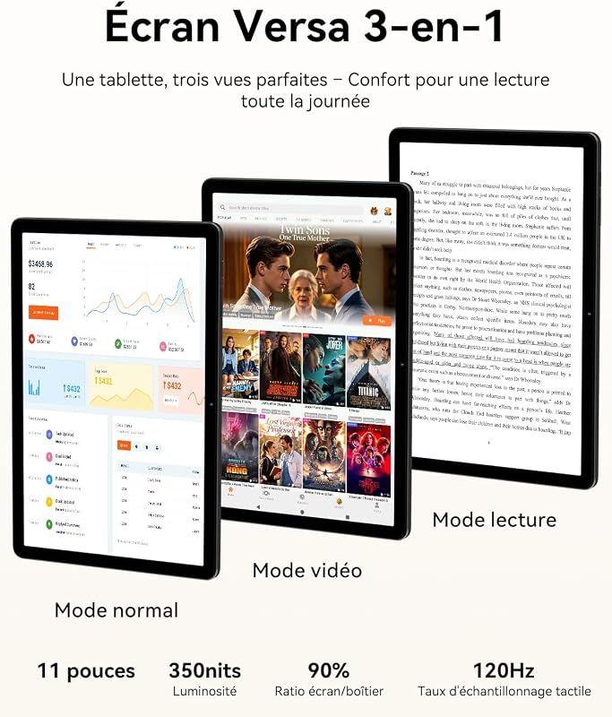 T30 11 Pouces Tablette Android 16, 4 Ans Garantie, 64Go ROM+4To