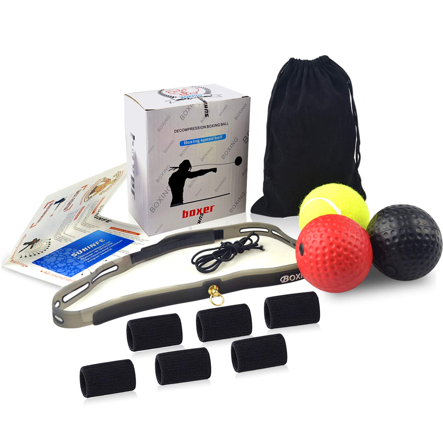 人気の ボクシングファイトボール ボクシングリフレックスボール 3ボール ヘッドバンド付き B07qtpgwhb 6本のスポーツフィンガースリーブ付き 腕の動きと心肺機能のトレーニング ハンドスピード パンチスキル 視覚と手の協調性向上 ヘッドバンド 4 H Org