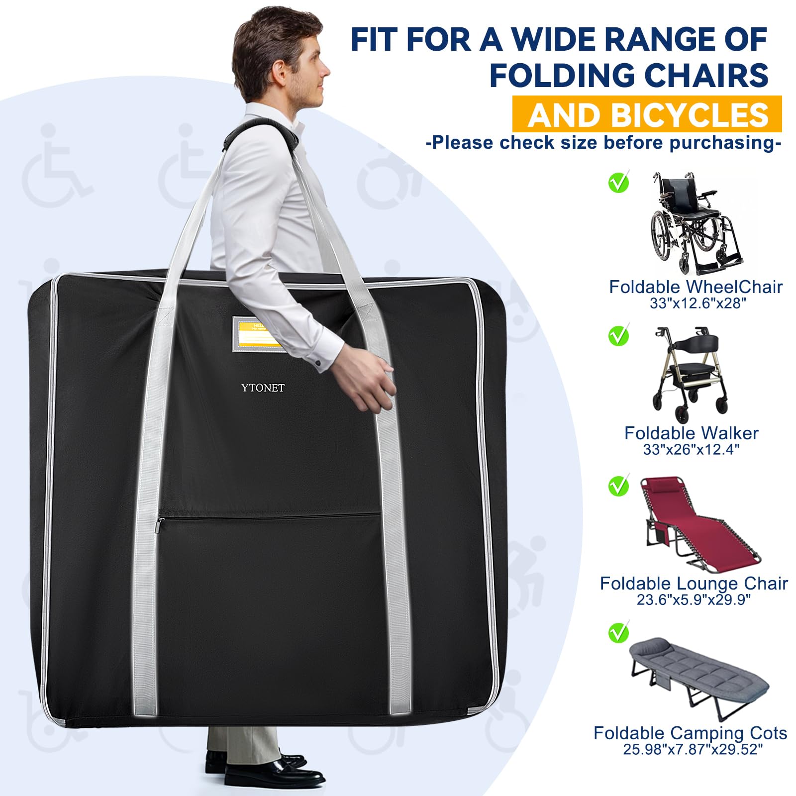 Ytonet Wheelchair Bag, Wheelchair Accessories Designed for Foldable Wheelchairs, with Dimensions of 34