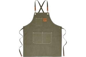 kilofly Work Apron Men Women Extra Long Ties Cotton Canvas Heavy Duty Grilling