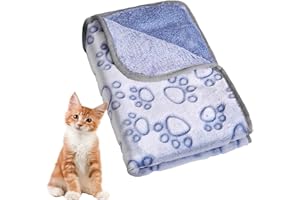 PISPETS Pet Blanket for Dogs and Cats - 24 * 16 Inch Soft Cozy Blanket with Lovely Paw Prints Fit for Sofa Bed and Floor (Blue)