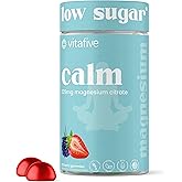 Vitafive Low Sugar Calm Magnesium Gummies, 125mg of Magnesium Citrate, Natural Mixed Berry Flavor, Vegan, Gluten Free (50 Ct)