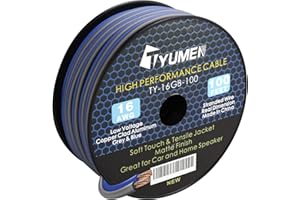 TYUMEN 100FT 16/2 Gauge Grey/Blue Wire Power Ground Cable, 16 AWG Stranded Flexible Wire for Electrical Wire, Primary Automotive Wire, Battery Cable, Car Audio Speaker, 12 Volt Low Voltage Wiring